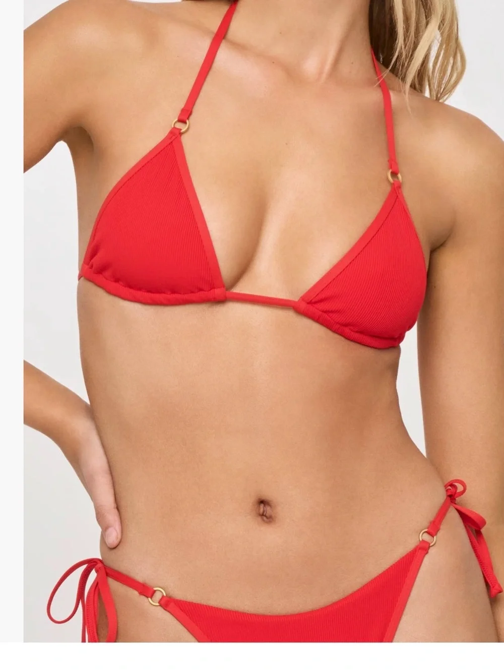l*space Red Ribbed Triangle Bikini Set